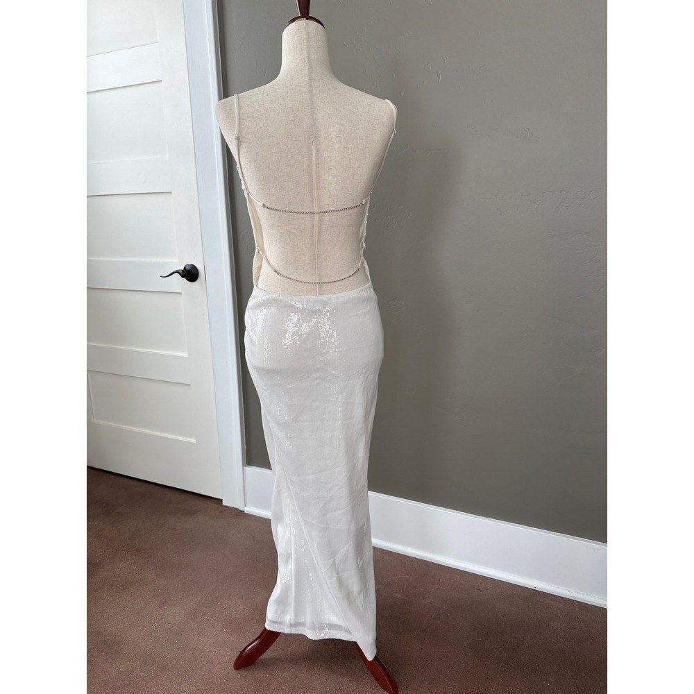 Edikted Sequin Open Back Full Length‎ Gown Dress Sz Small 6 Evening Prom Wedding - Picture 5 of 16